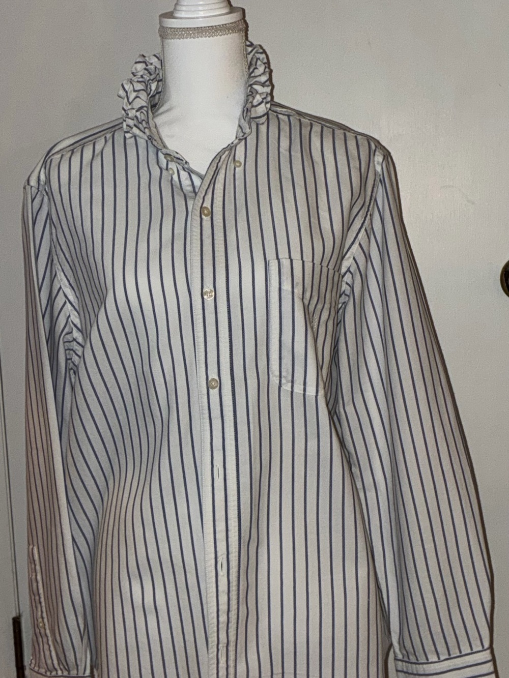 Up cycled Chaps ruffled collar shirt